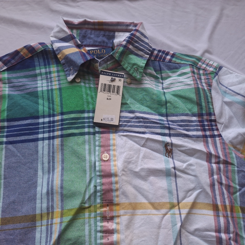Men's Plaid Polo Ralph Lauren Oxford Multicolor Size Small